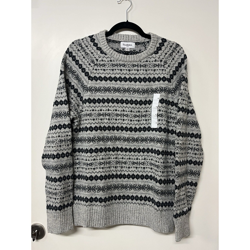 Goodfellow & Co Mens Fair Isle Crew Neck Winter Sweater Gravel Gray M New